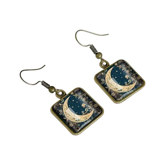 Glass Floral Moon Earrings – Retro Boho Jewelry with Zinc Alloy Hooks - Picture 3 of 14